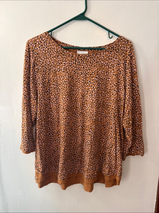 J. Jill Tops - J. Jill Rust Multi-Dot Long Sleeve Boatneck Top Size Large Petite